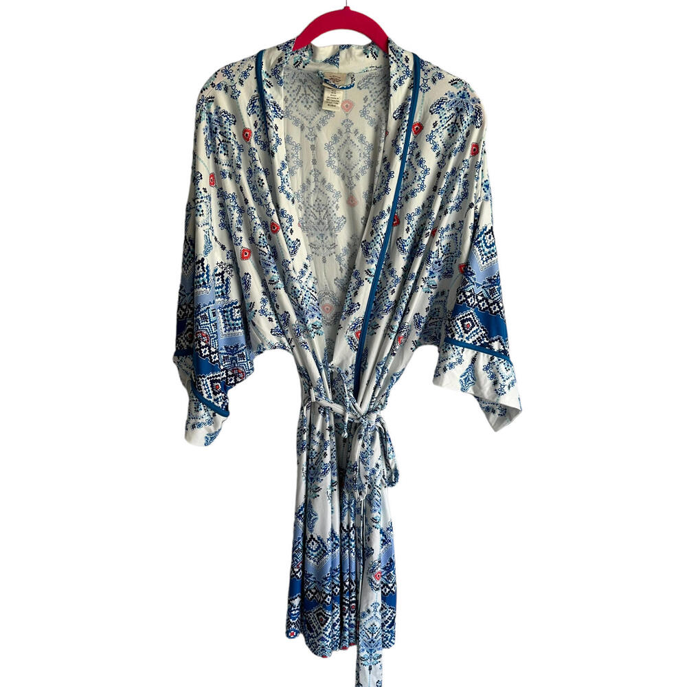 IN BLOOM by Jonquil Blue and‎ White Geometric Ladies Belted Robe, M/L